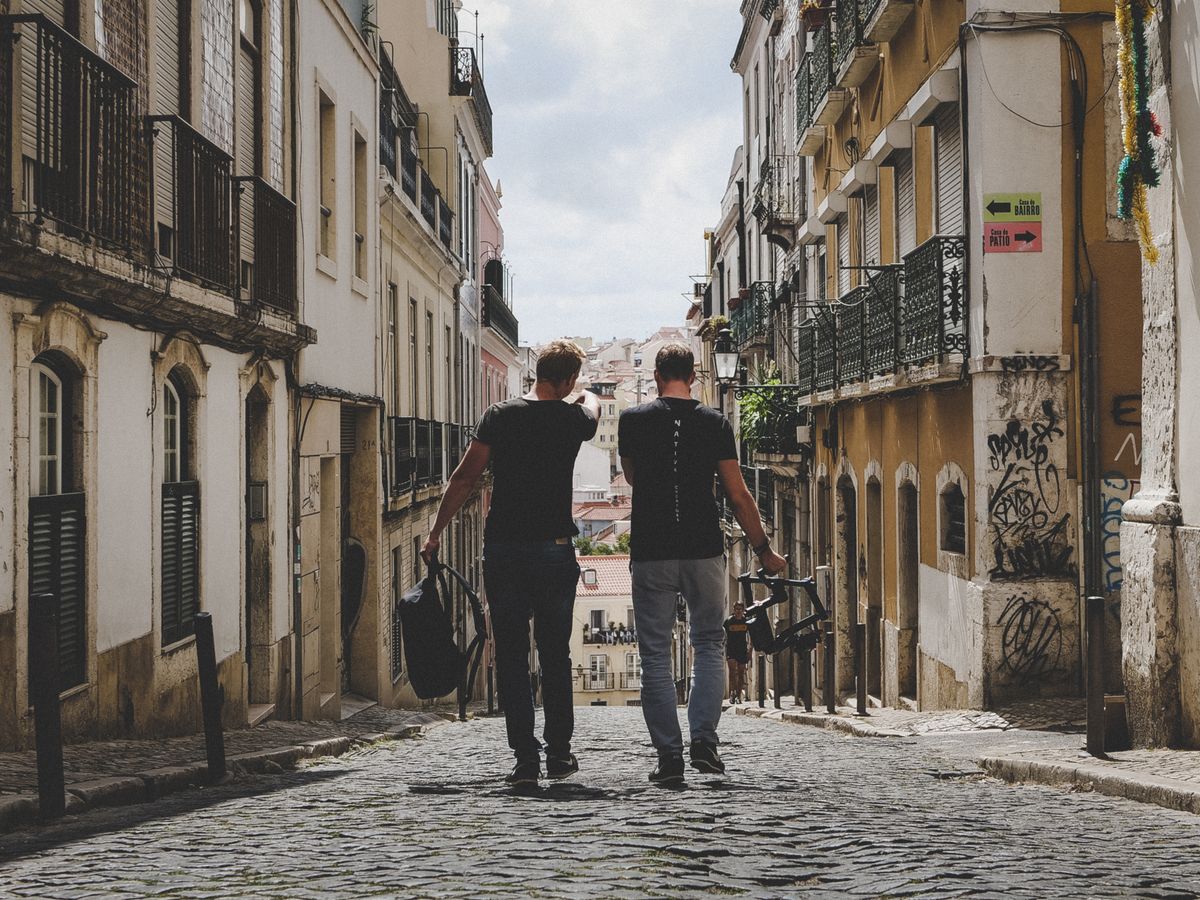 Travellers exploring Lisbon, Portugal